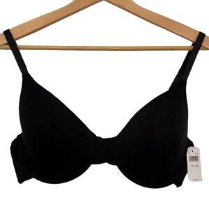 NWT Le Mystere Black Seamless Contour Bra Size 36E Soft Cup Underwire Lace Wing